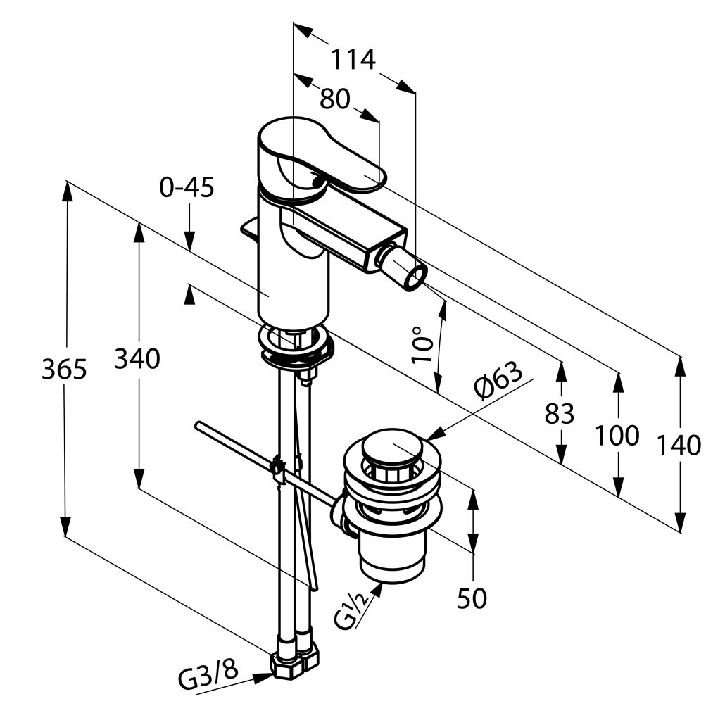 Kludi Objekta Bidet-Einhandmischer Ausladung 114mm DN15, chrom, mit Ablaufgarnitur 324160575