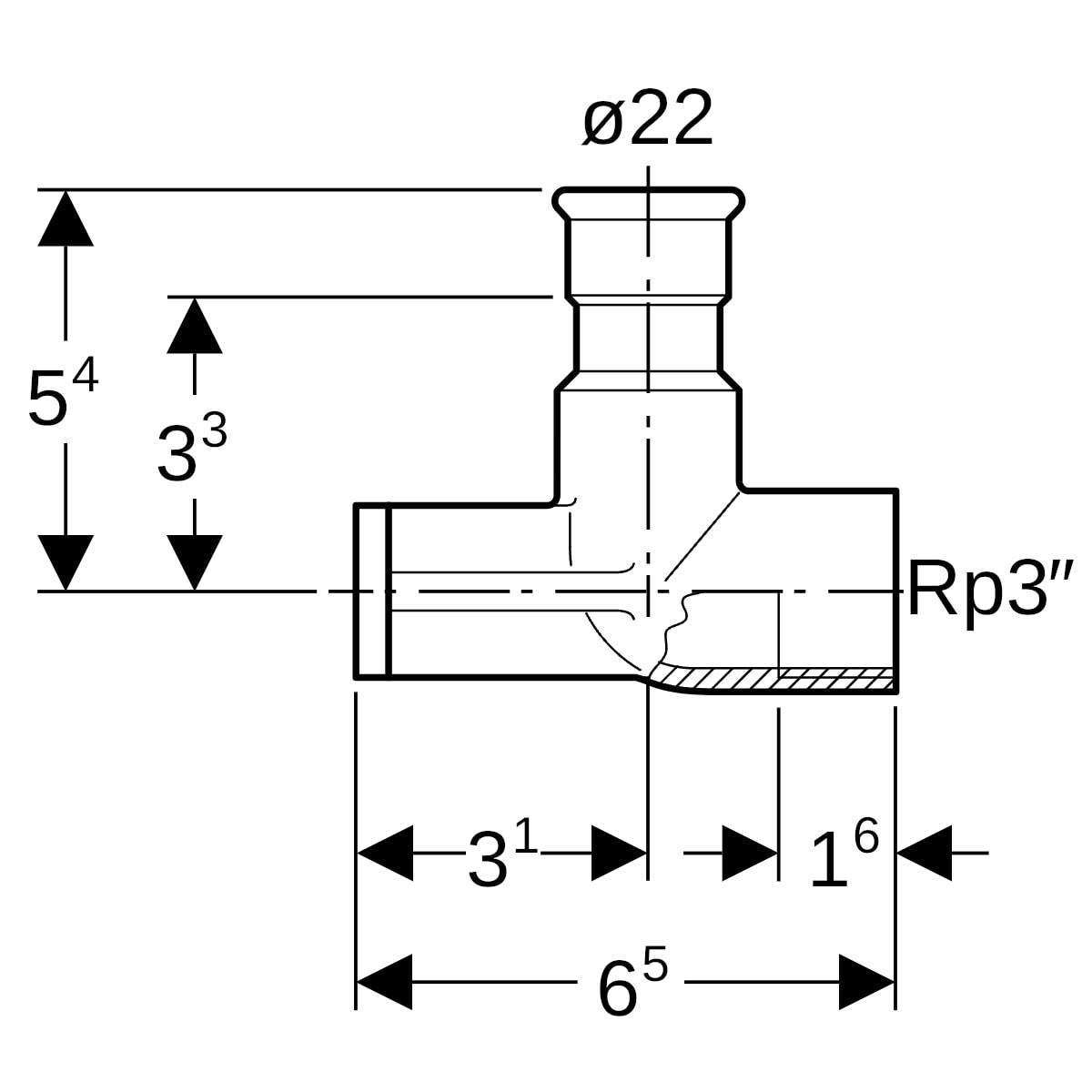 Geberit Mapress Edelstahl Anschlusswinkel 90 Grad abgesetzt d22-Rp3/4 33427