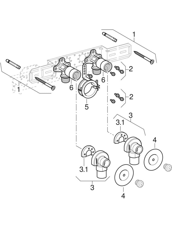 Geberit Anschlusswinkel 90 Grad mit AG MF, AblRS vormontiert 2fach, Rotguss R1/2-Rp1/2 L:52mm 632.871.00.2