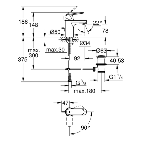 Grohe Eurosmart Cosmopolitan Einhand-Waschtischbatterie chr Mittelstellung kalt 2337700E