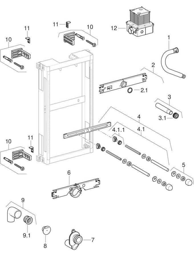 Geberit Kombifix Element für Urinal, 98cm Universal, Betätigung von oben 457.612.00.1