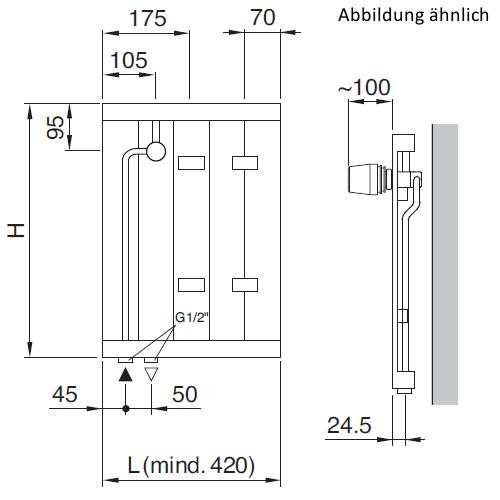 Arbonia Mehrpreis zu Heizwand Einbauventil Anschlussart 89, Ventil front, Klemm