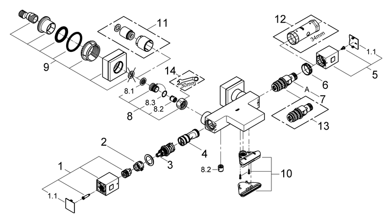 Grohe Grohtherm Cube Thermostat-Wannenbatterie chrom eigensicher 34497000