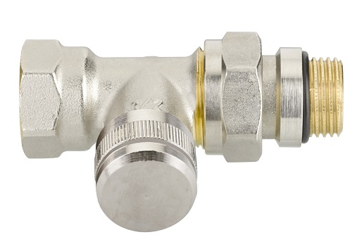 Danfoss Rücklaufverschraubung RLV 15 R 1/2, Durchgang, vernickelt, selbstdichtende Nippel 003L0344