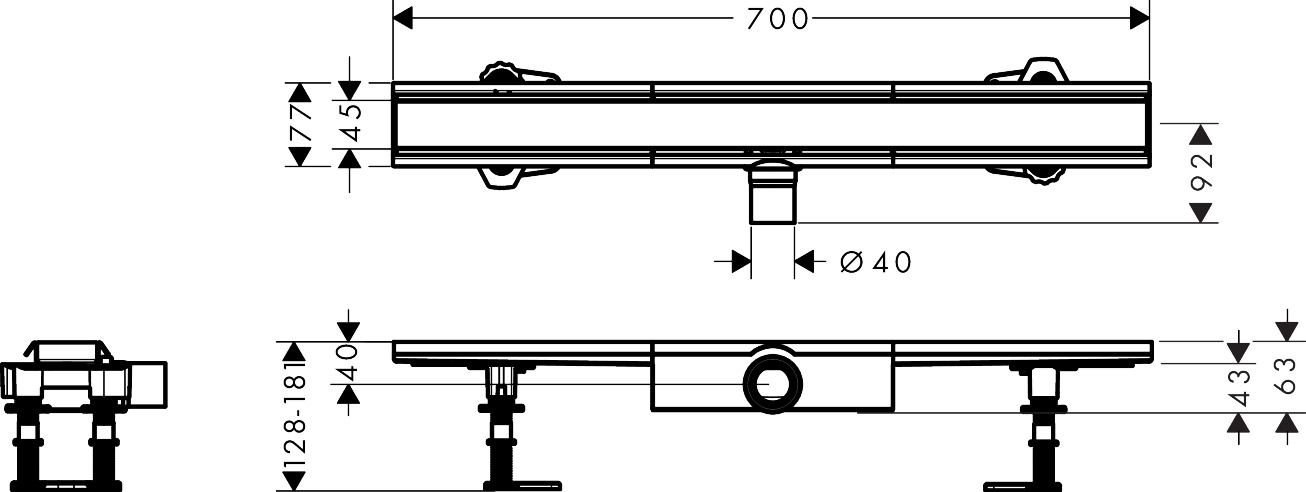 Hansgrohe Komplettset RainDrain Compact 700mm für flache Installation gebürstet edelstahl 56164800