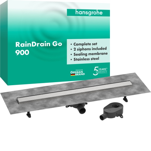 Hansgrohe Komplettset DR RainDrain Go 900 rückseitig befliesbar für Standard-/flache Installation, gebürstet edelstahl 56274800