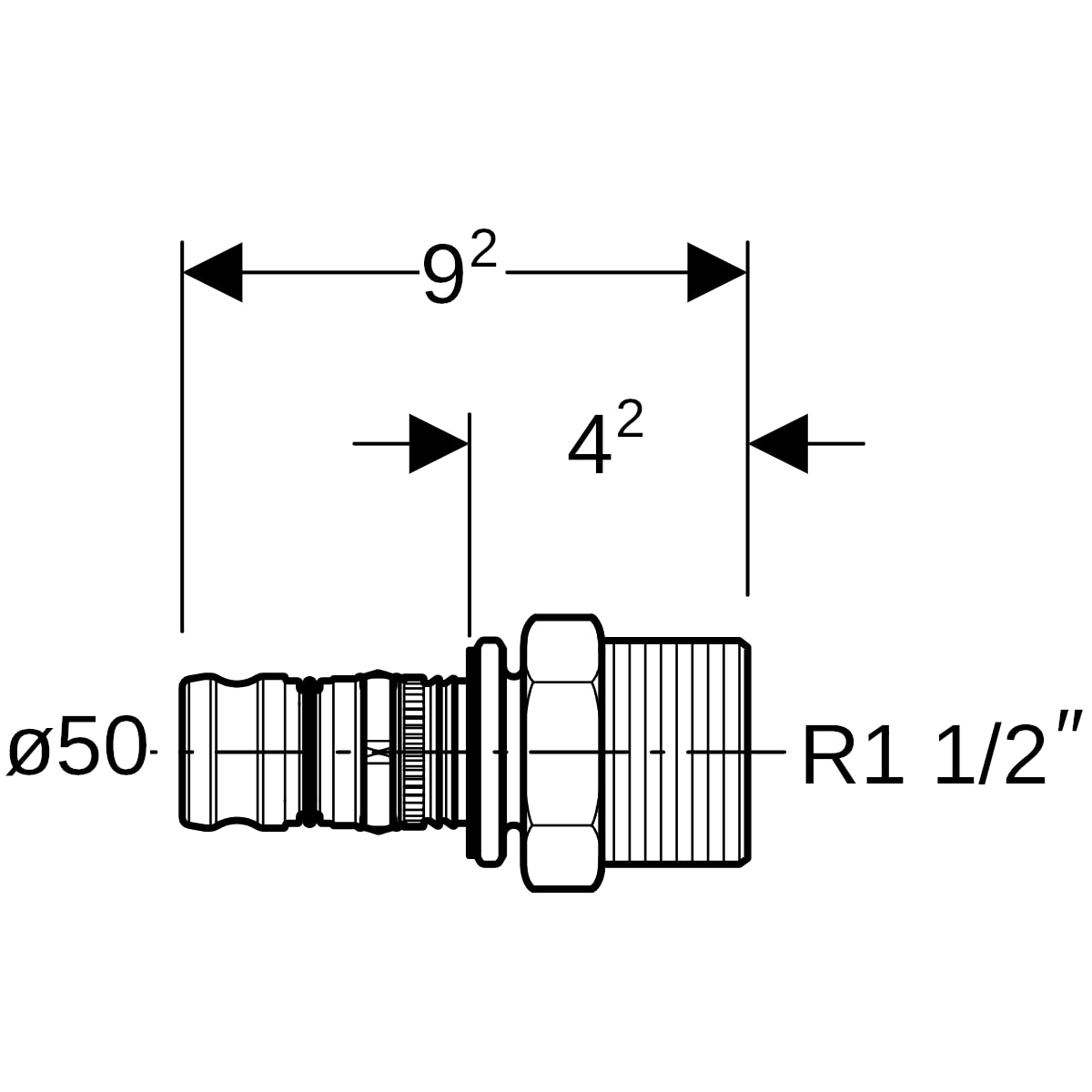 Geberit Mepla Übergang mit AG PVDF d50-R1 1/2 626.537.00.5