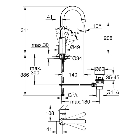 Grohe BauEdge Einhand-Waschtischbatterie chrom L-Size 23760001