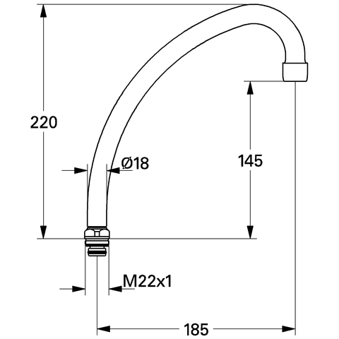 Grohe HU-Auslauf Ausladung: 185mm für Küchen-Standbatterien 1/2'' chrom 13073000