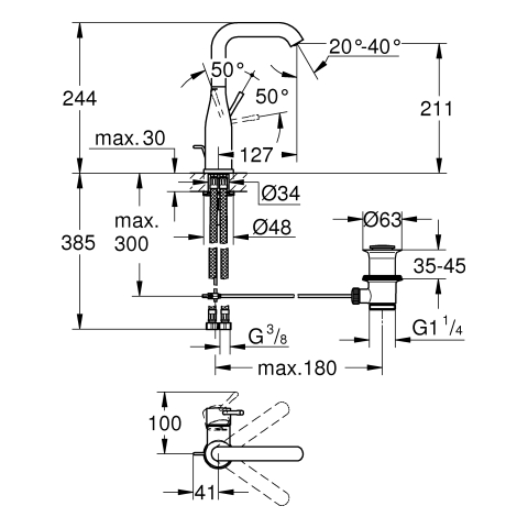 Grohe Einhand-Waschtisch-Batterie Essence supersteel L-Size schwenkbarer U-Auslauf 24174DC1
