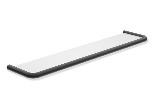 HEWI Ablage, Edelstahlrundrohr, Ablagefläche Glas matt sandgestrahlt, Achsmaß 600mm schwarz tiefmatt 480.03.00060 DC