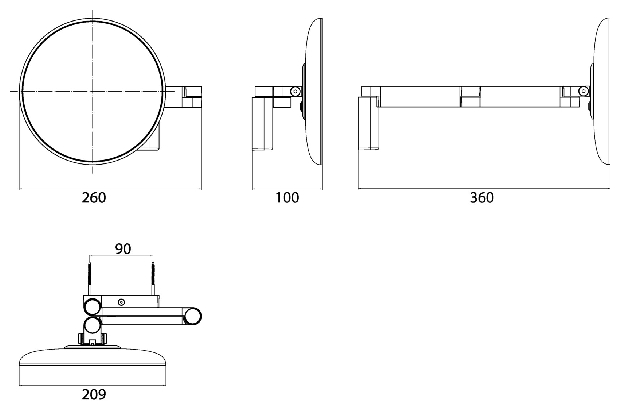 Emco LED-Kosmetikspiegel Evo 3-fach, 2-armig D=209mm schwarz, Direktanschluss, 2 Schalter, Farbwechsel, dimmbar 109513331