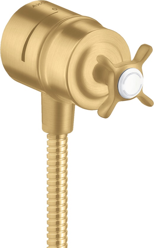 Hansgrohe Wandanschluss Stop AXOR Montreux mit Rückflussverhinderer, Absperrventil und Kreuzgriff, Brushed Gold Optic 16882250