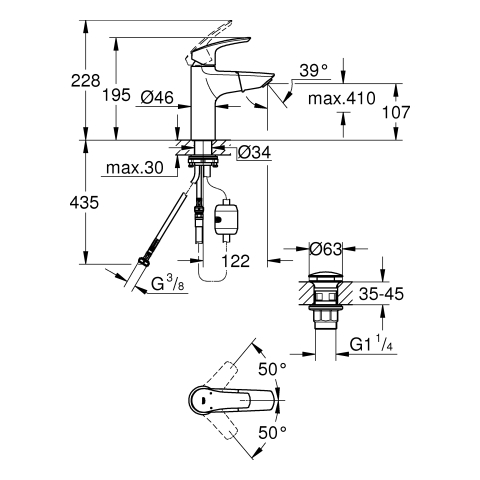 Grohe Einhand-Waschtisch-Batterie Eurosmart M-Size chrom ausziehbarer Auslauf Push-Open-Ablaufgarnitur 23976003