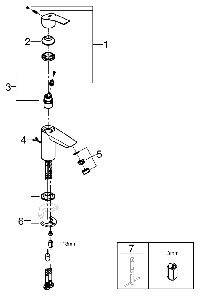 Grohe Einhand-Waschtisch-Batterie Eurosmart S-Size chrom versenkbare Kette 33188003