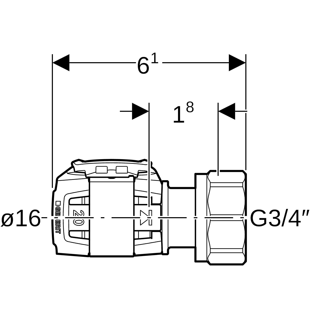 Geberit FlowFit Anschluss für Eurokonus mit Überwurfmutter SiBr d16-EuG3/4 619.260.22.1