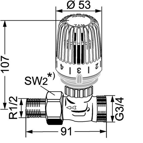 Heimeier Rücklauftemperaturbegrenzer RTL Durchgangsform, Außengewinde G3/4 9154-02.800