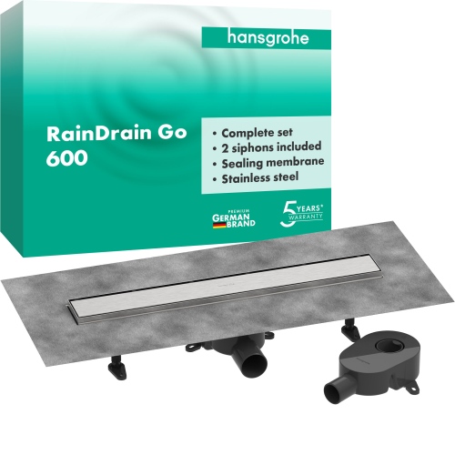 Hansgrohe Komplettset DR RainDrain Go 600 rückseitig befliesbar für Standard-/flache Installation, gebürstet edelstahl 56271800