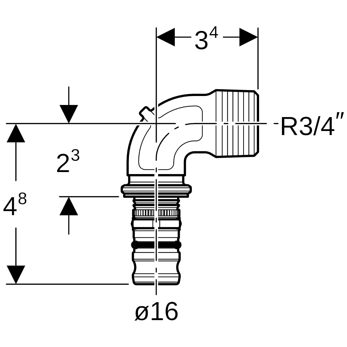 Geberit Mepla Übergangsbogen 90 Grad mit AG d16-R3/4" 601.253.00.5