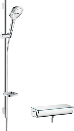 Hansgrohe Brausesystem Aufputz Raindance Select E 120 3jet mit Ecostat Select Thermostat und Brausestange 900mm, Chrom 27039000