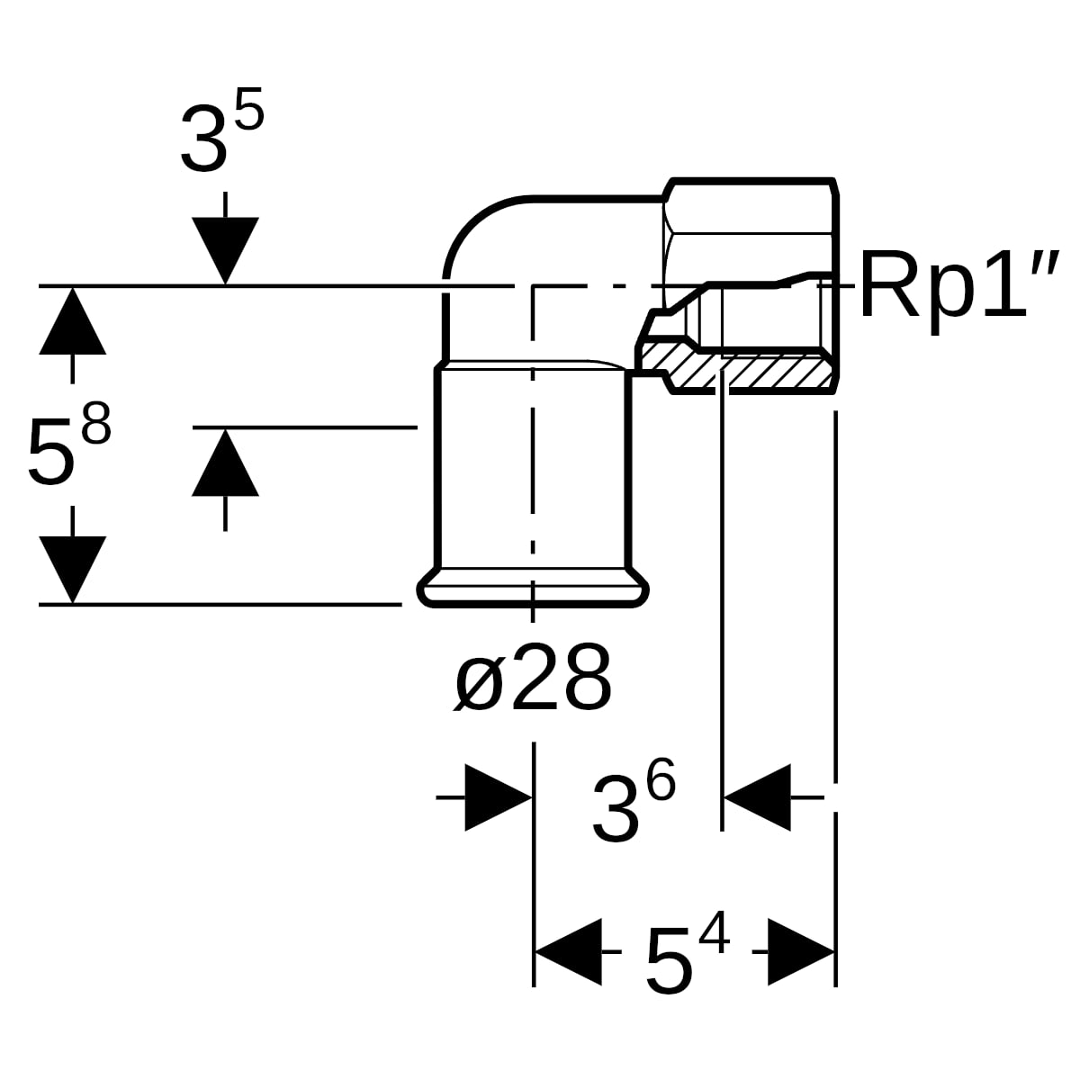 Geberit Mapress C-Stahl Übergangswinkel 90 Grad mit IG d28-Rp1 verzinkt 21662