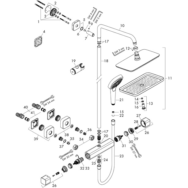 Hansgrohe Croma E Showerpipe 280 1jet EcoSmart mit Thermostat, Chrom 27660000