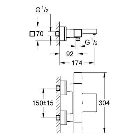 Grohe Grohtherm Cube Thermostat-Wannenbatterie chrom eigensicher 34497000