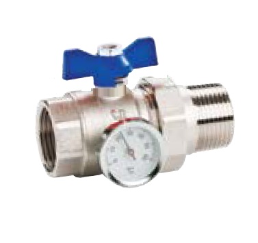 Taconova Kugelhahn Ni 1"IGx1"AG/Thermometer/Hebel blau zu Tacosys Verteiler 296.8658.001T