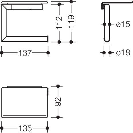 HEWI WC-Papierhalter mit Ablage, Edelstahl, Ablage 135mm breit, 92mm tief, dunkelgrau perlglimmer tiefmatt 162.21.11060 SC