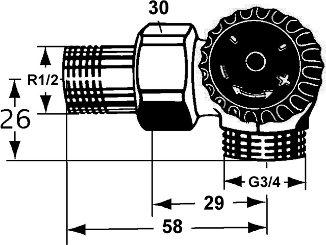 Heimeier Thermostat-Ventilunterteil Winkeleck rechts, AG G3/4 mit geringem Widerstand 2342-02.000