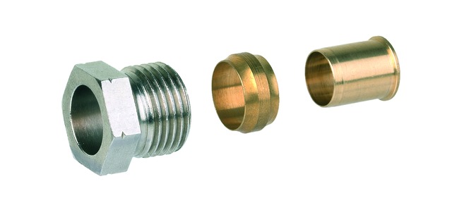 Resideo Klemmverschraubung für Kupfer- und Stahlrohr G 3/8 AG, 12mm, mit Stützhülse FIG3/8CSS12