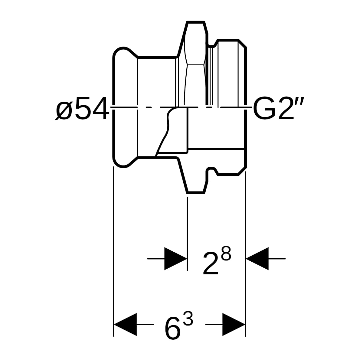 Geberit Mapress Edelstahl Übergang mit AG d54-G2 3/8 31737