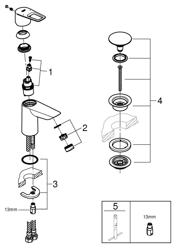 Grohe Einhand-Waschtisch-Batterie BauLoop S-Size chrom Push-Open Ablaufgarnitur 23878001