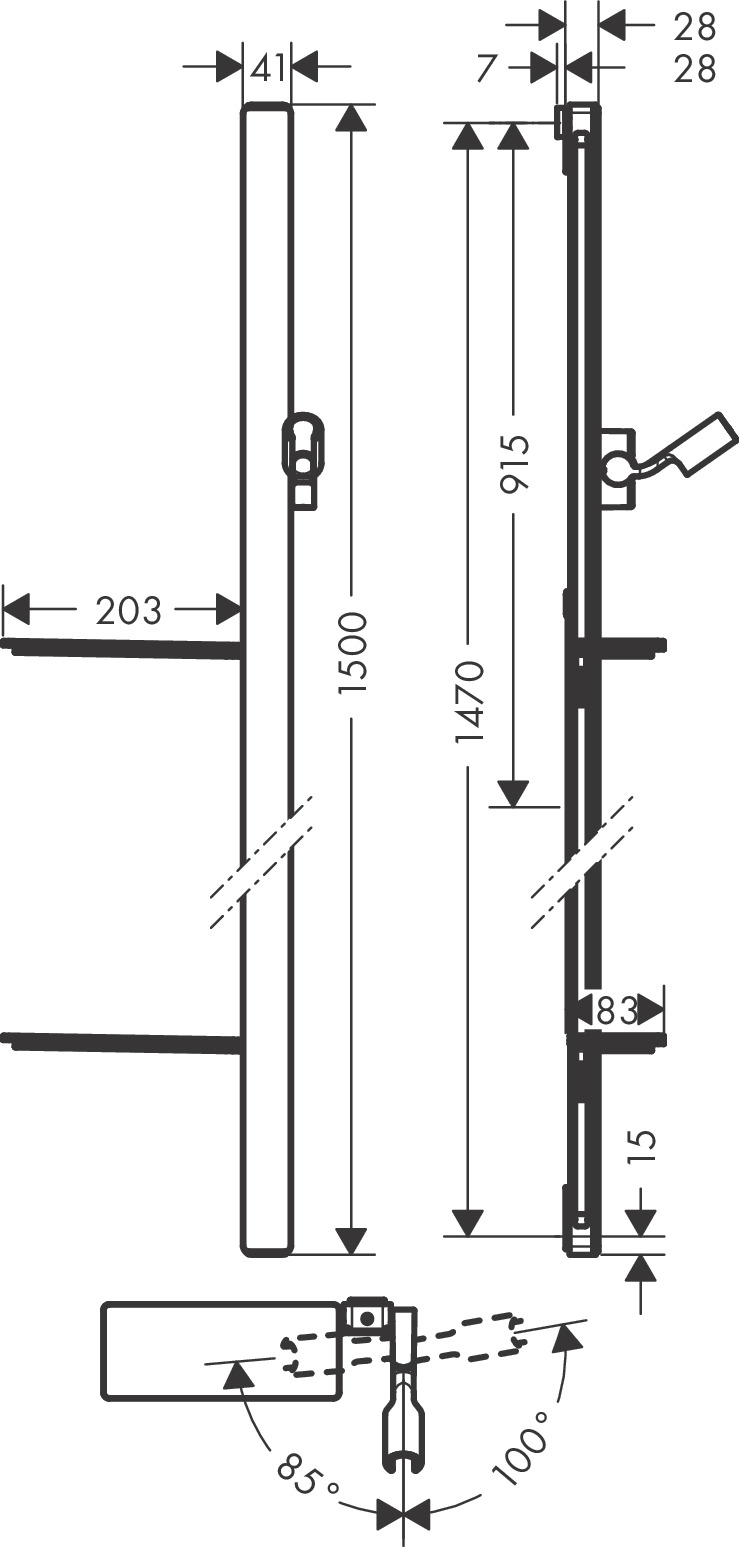 Hansgrohe Brausestange Unica E 1500mm mit Isiflex Brauseschlauch 1600mm und Ablagen, Chrom 27645000
