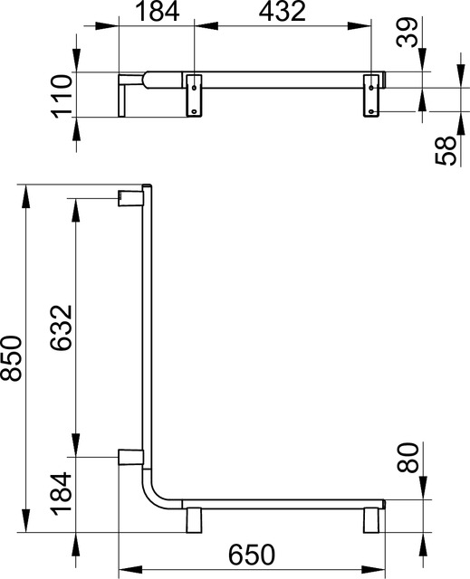 Keuco Dusch und Wannenhandlauf AXESS rechts 650/850mm schwarz matt 35011376801