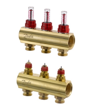 Danfoss Fussbodenheizungs-Verteiler FHF-3F, 3 Kreise, mit Durchflussanzeige 088U0523