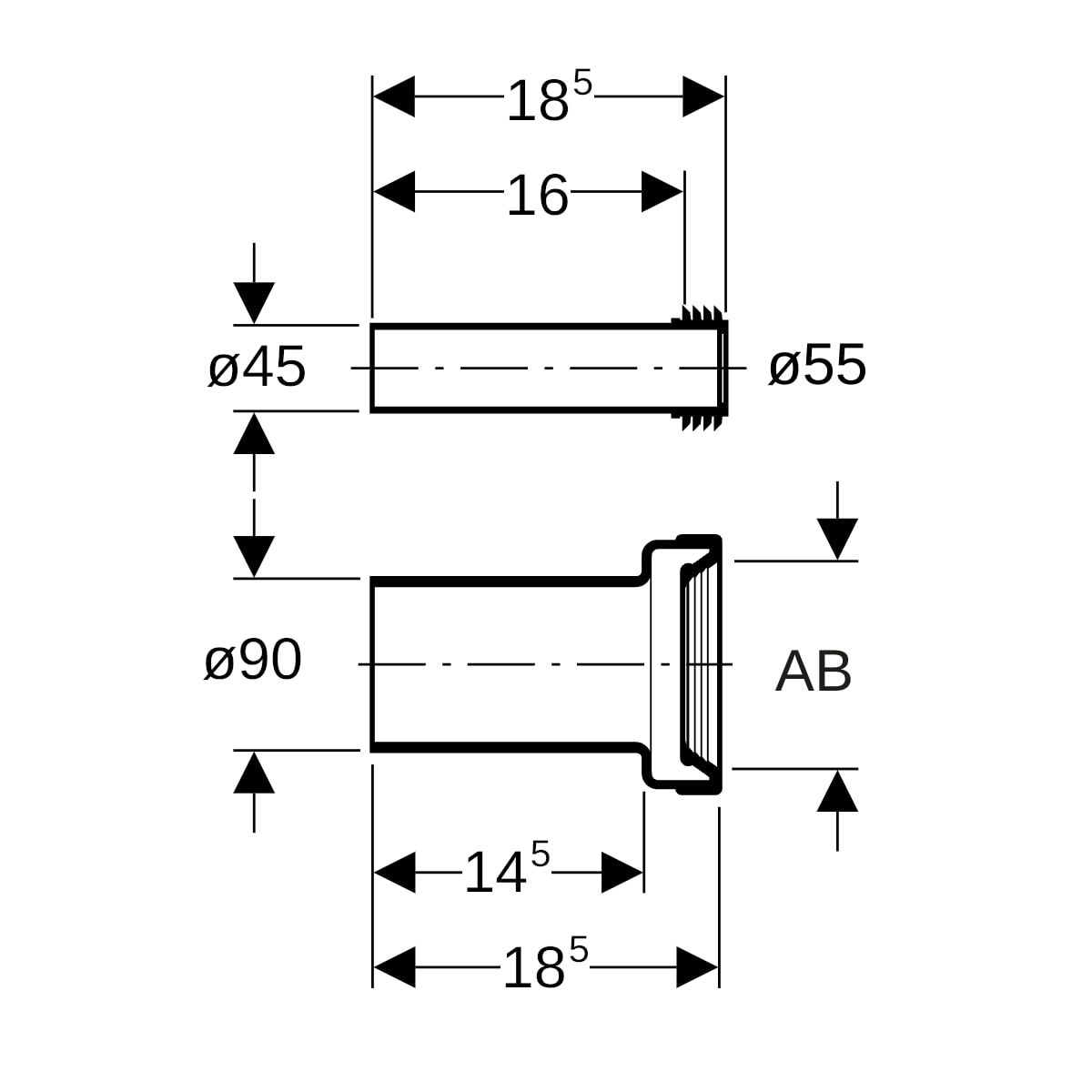 Geberit Anschlussset für Wand-WC PE L:18,5cm 152.404.46.1