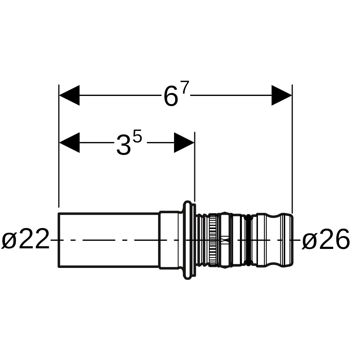 Geberit Mepla Übergang auf Mapress mit Einschubende Rotguss d26-22 603.508.00.5