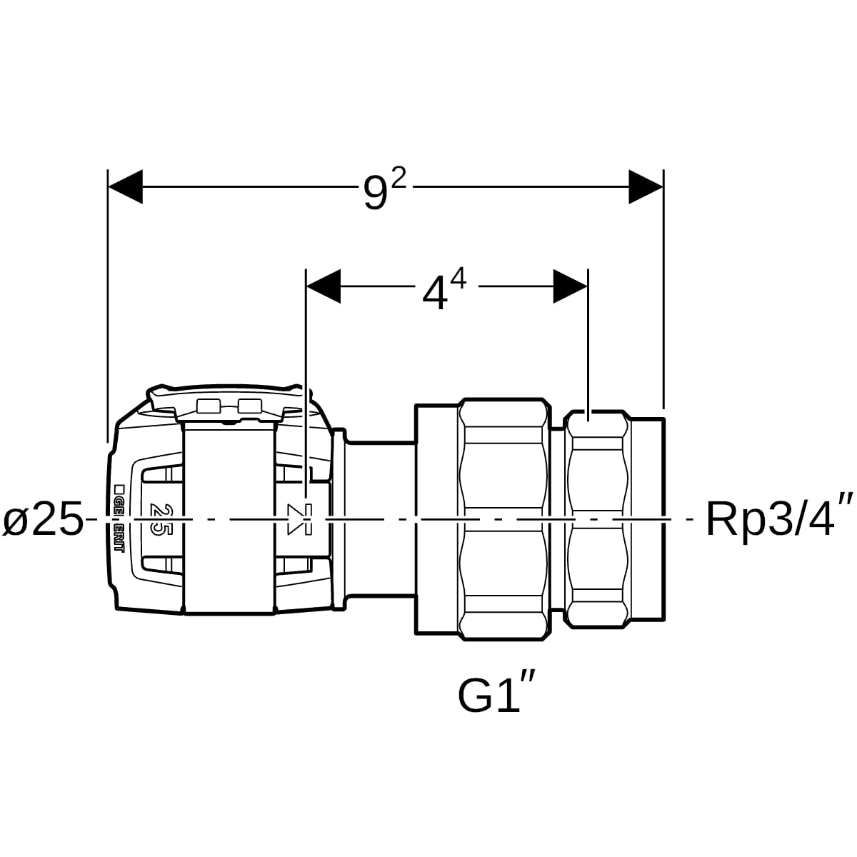 Geberit FlowFit Übergangsverschraubung mit IG SiBr d25-R3/4 620.602.00.1