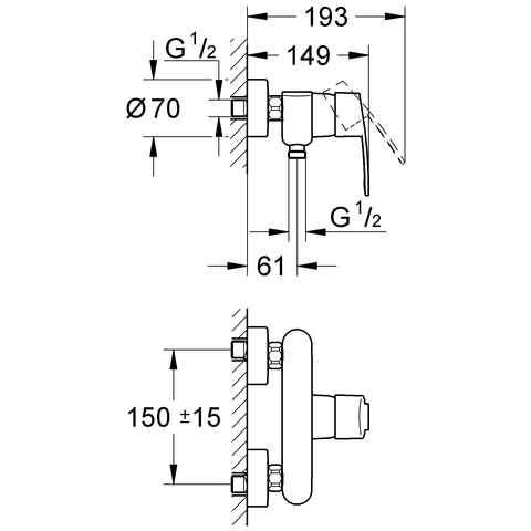 Grohe Eurostyle C Einhand-Brausebatterie chrom Wandmontage eigensicher 33590002