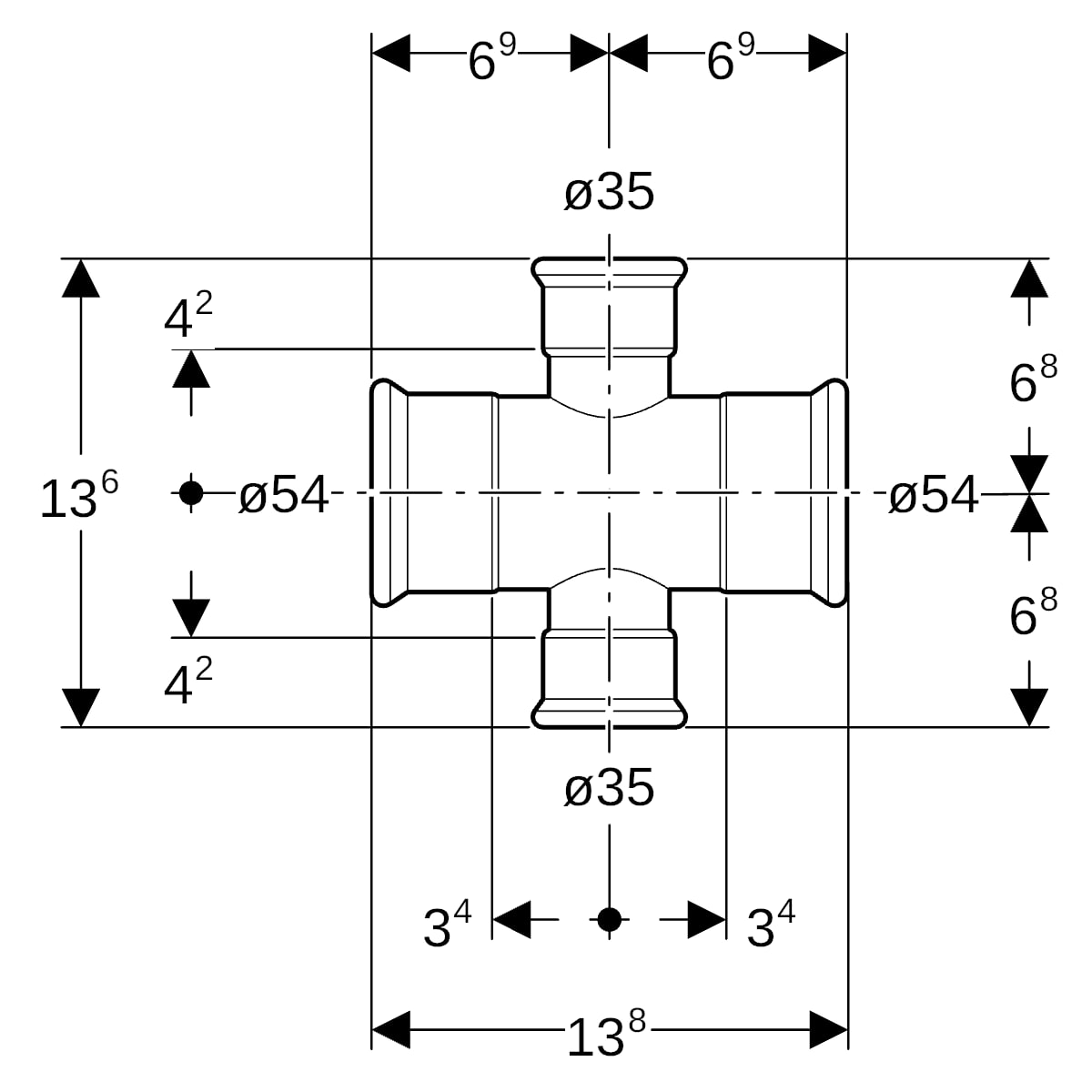 Geberit Mapress C-Stahl Kreuzstück reduziert d54-35-54 21123