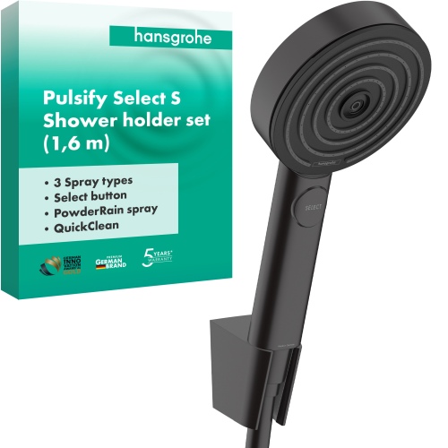 Hansgrohe Porterset Pulsify Select S 105 3 jet mit Brauseschlauch 1600mm mattschwarz 24303670