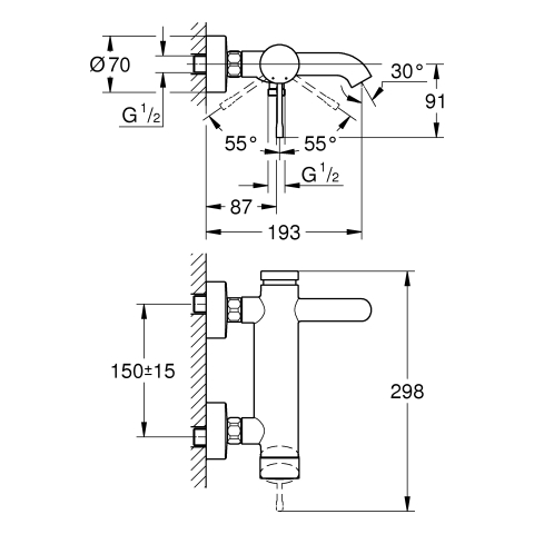 Grohe Essence Einhand-Wannenbatterie supersteel Wandmontage eigensicher 25250DC1