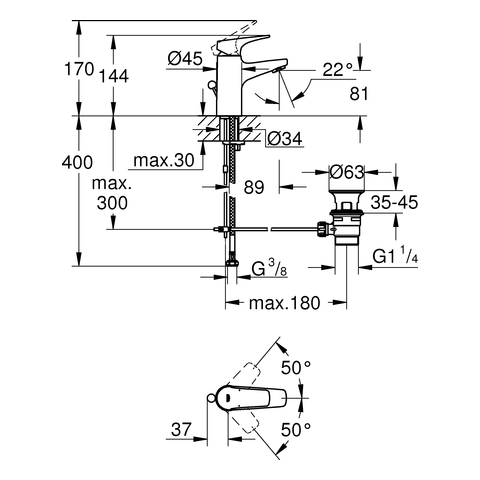 Grohe BauFlow Einhand-Waschtischbatterie chrom S-Size Temperaturbegrenzer 23801000