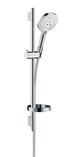 Hansgrohe Brauseset Raindance Select S 120 3jet mit Brausestange 650mm und Seifenschale, Weiß/Chrom 26630400