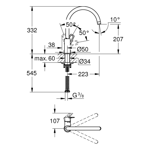 Grohe BauLoop Einhand-Spültischbatterie chrom hoher Auslauf GROHE ZERO 31368001