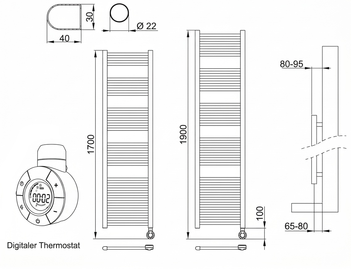 Viessmann Badheizkörper Bolzano elektrisch H: 180 B: 60cm 7532398