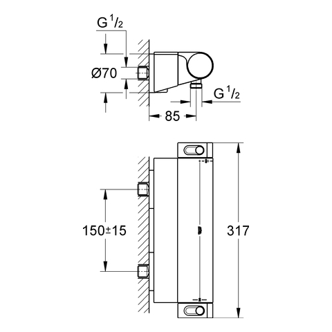 Grohe Grohtherm 2000 Thermostat-Brausebatterie chrom Wandmontage mit Ablage 34469001