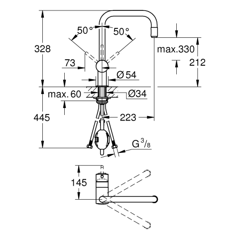 Grohe Minta Einhand-Spültischbatterie chrom DN15 U-Auslauf ausziehbarer Mousseur 32067000