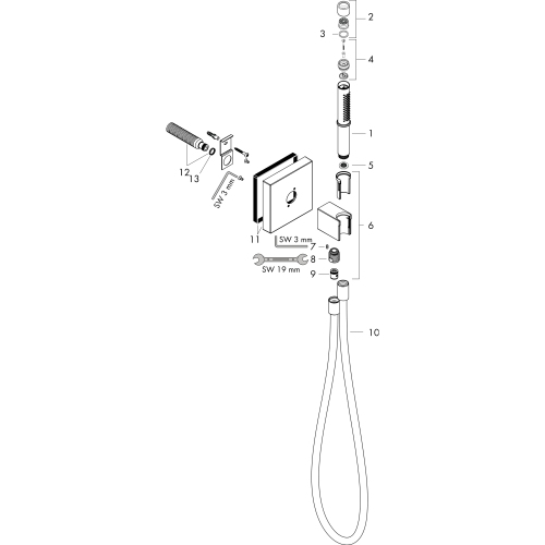 Hansgrohe AXOR Starck Portereinheit 120/120 mit Stabhandbrause 2jet und Brauseschlauch, Brushed Nickel 12626820